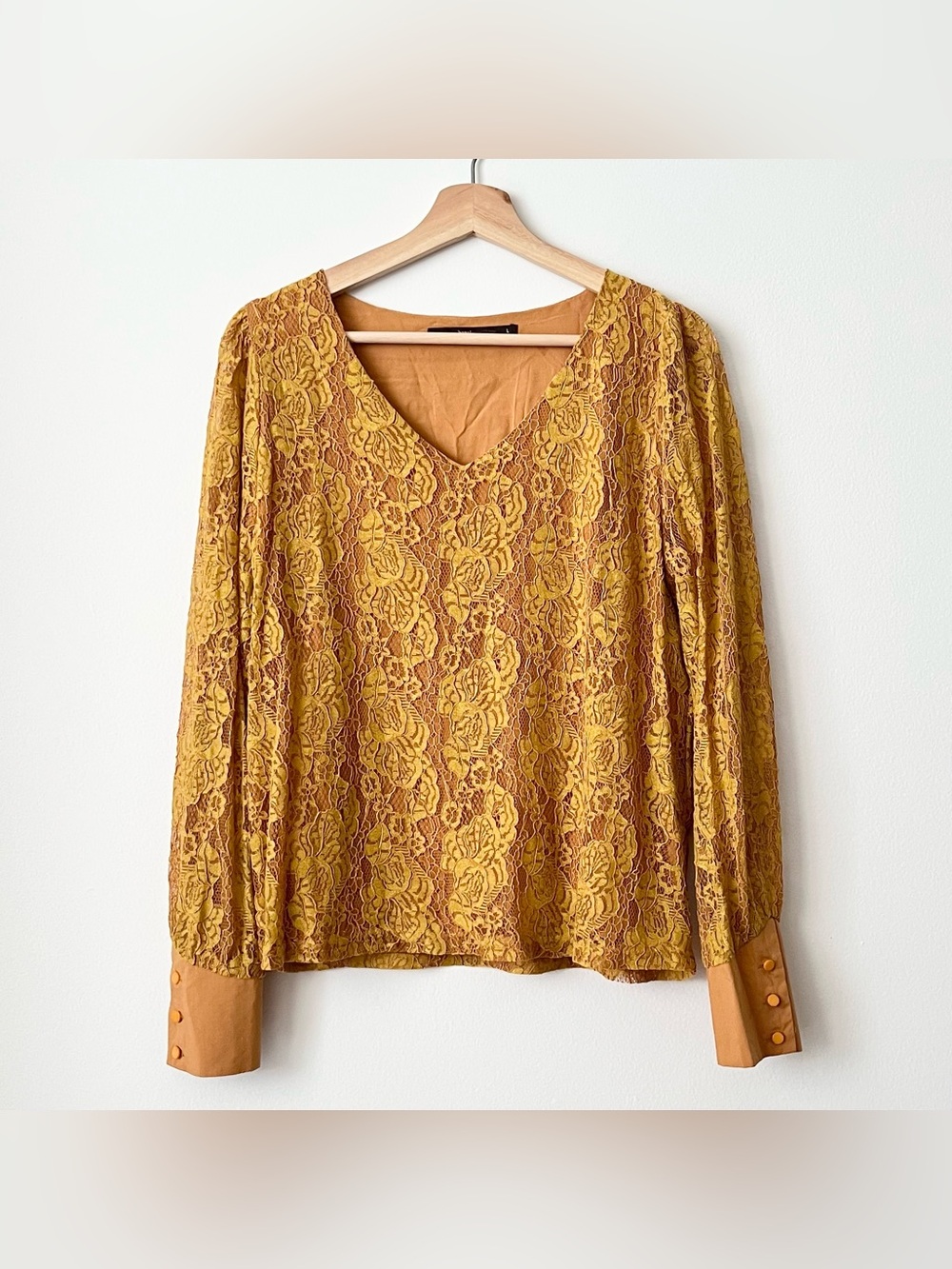 Hazel Anthropologie Women's Lace Blouse Yellow Size L Romantic Boho Fall Autumn